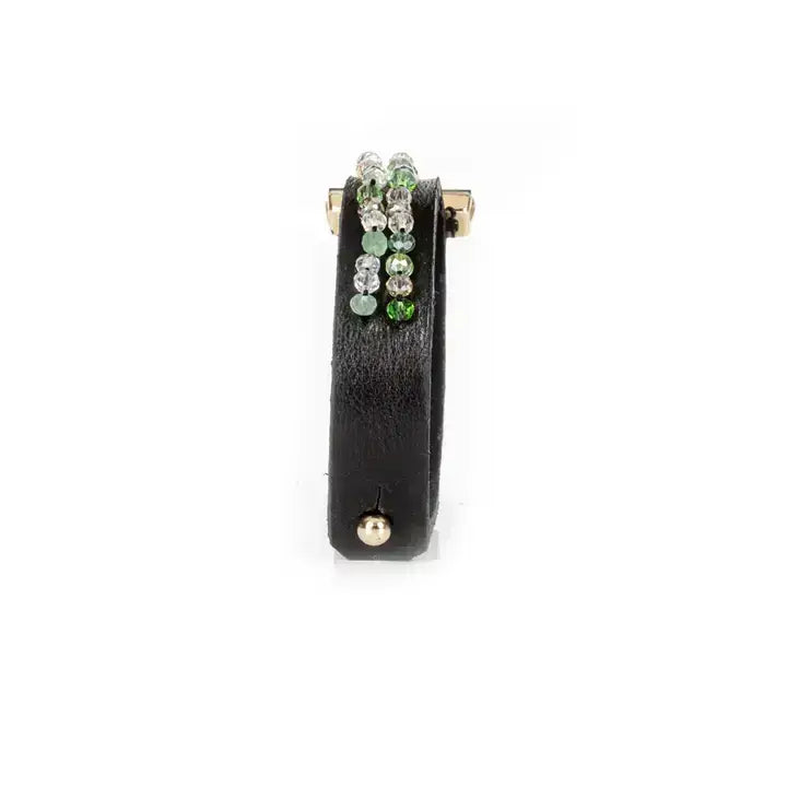 Emerald Crystal Beaded Leather Cuff Bracelet