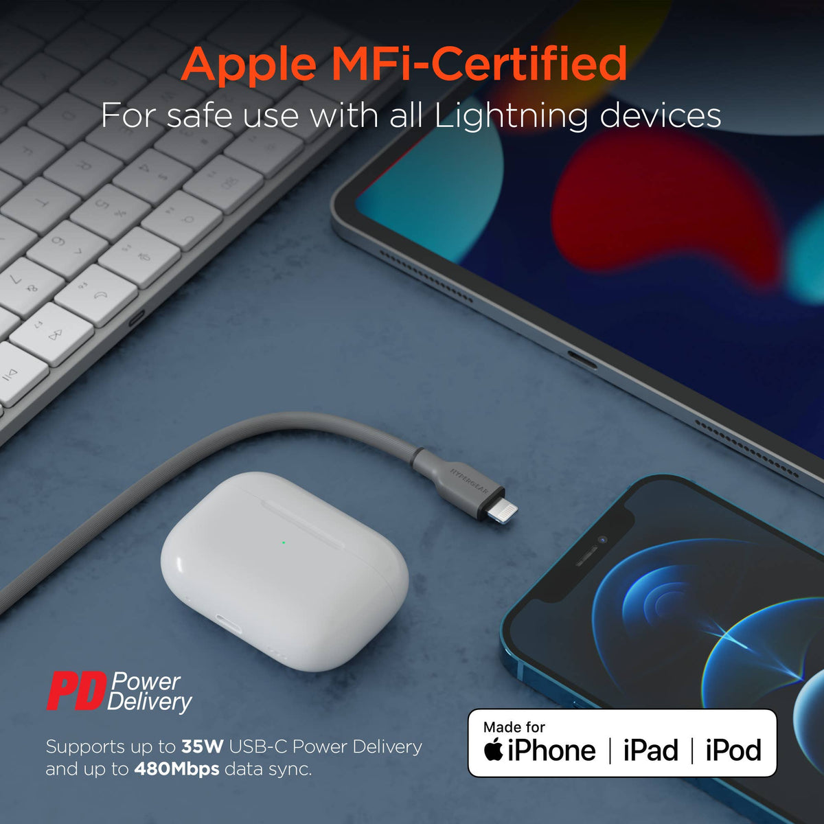 FlexiPro USB-C to Lightning Soft-Touch FastCharge Cable 10ft
