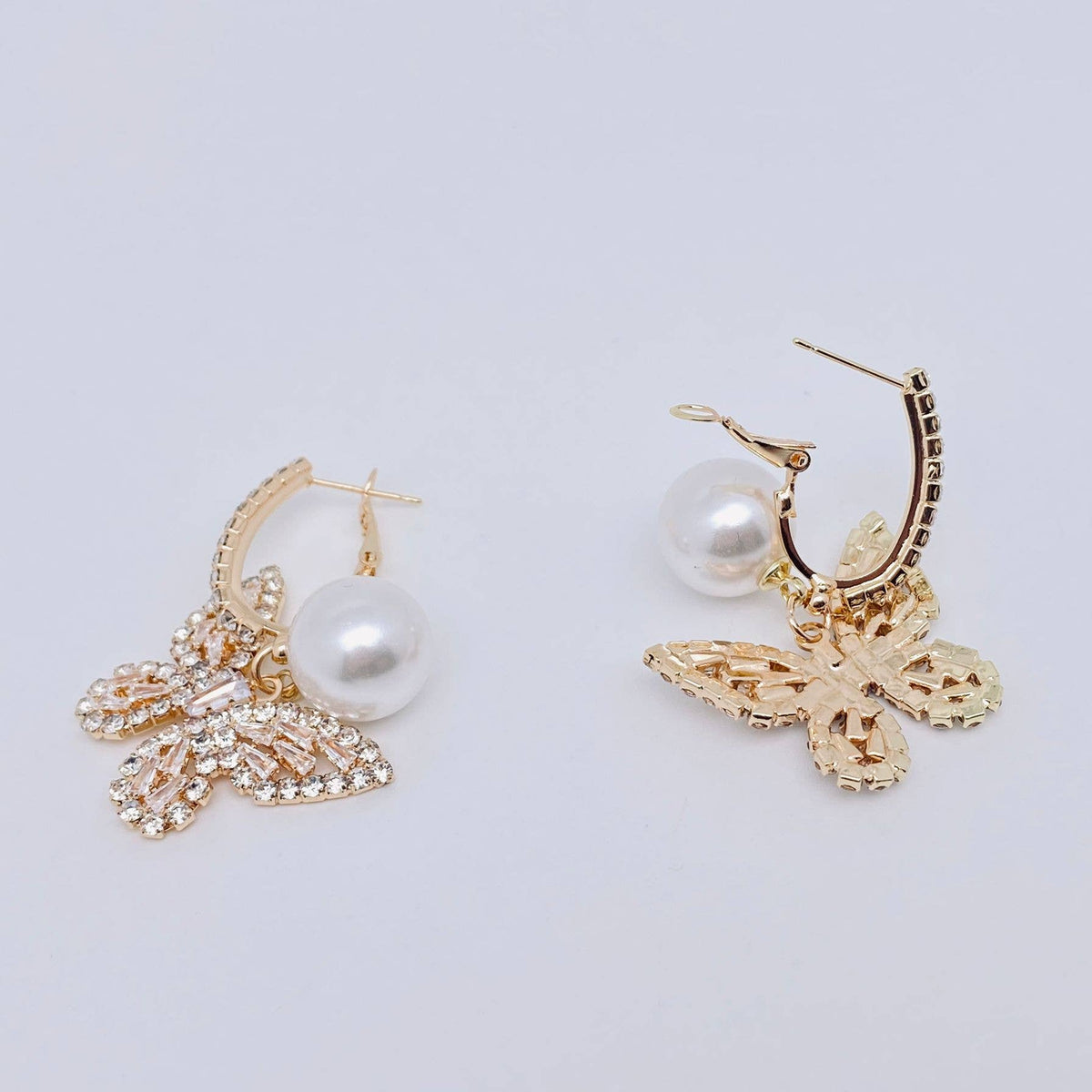 Sparkling Glass Rhinestone Butterfly Huggie Earrings