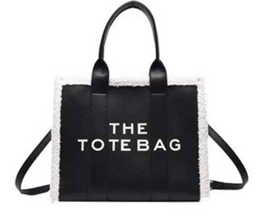 The Tote Bag By Lemonbella Black with Sherpa trim