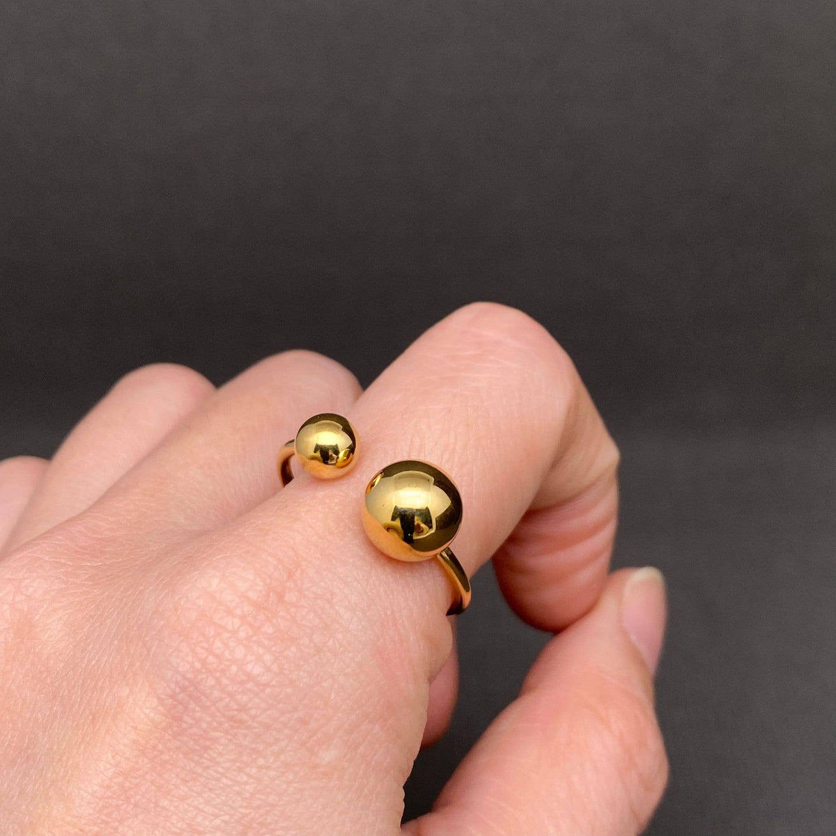 Glossy Ball 18K Gold Plated Stainless Steel Ring - FGS