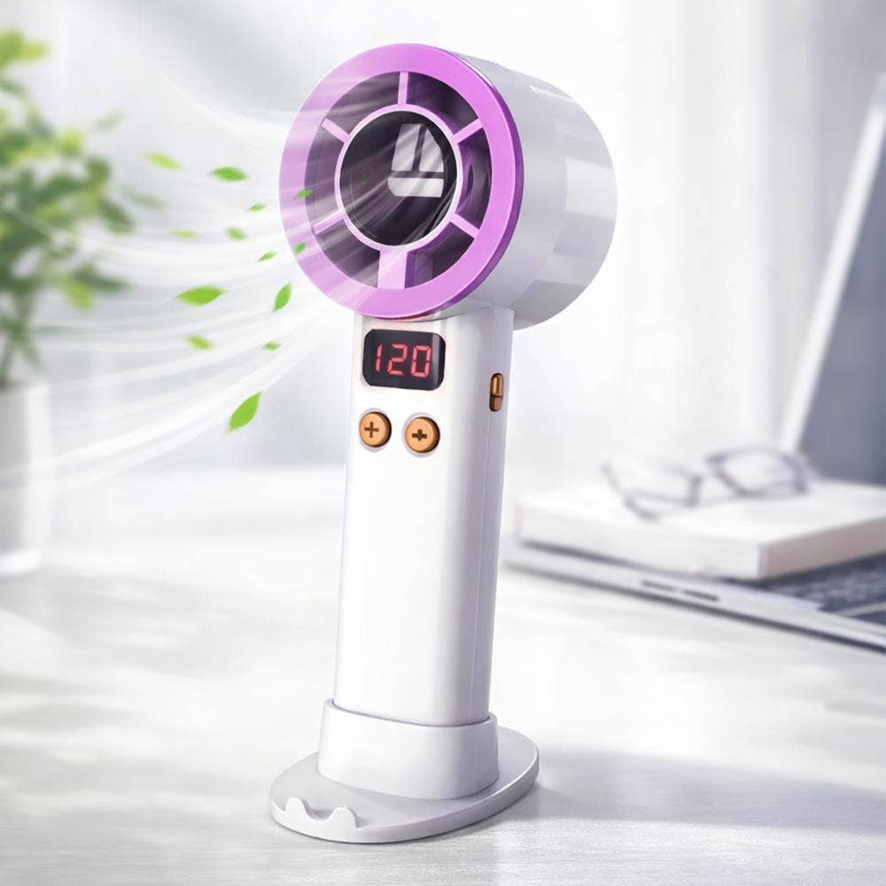 Light Up Digital Display Adjustable Speed Phone Stand Portable Handheld Mini Fan