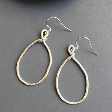 Oval Hammered Hoop Earrings Organic