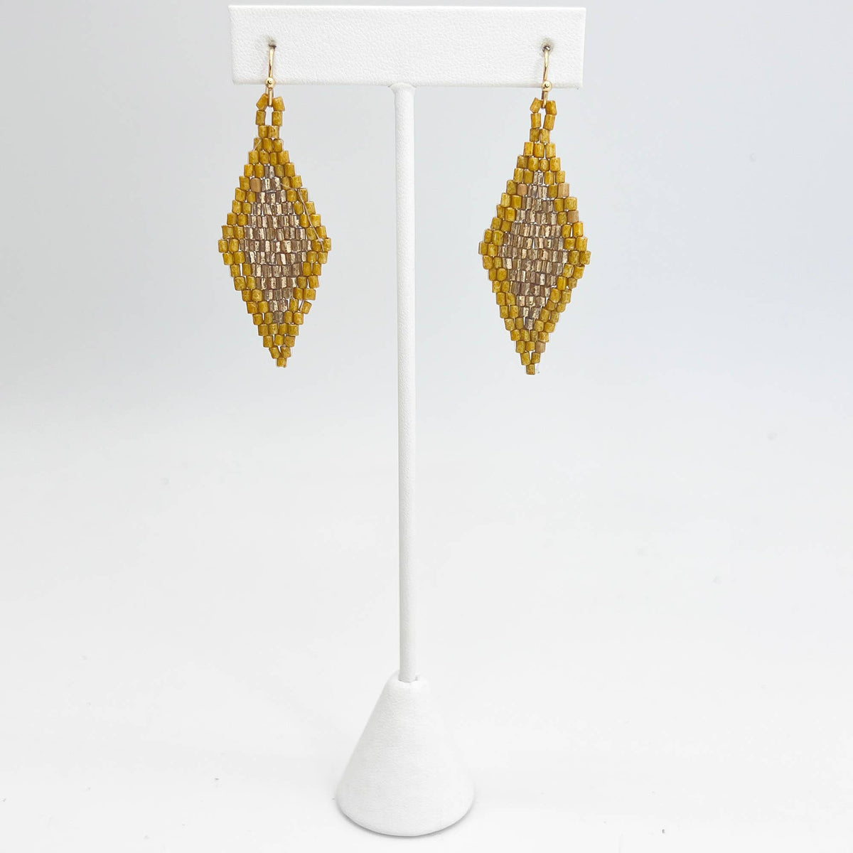Seed Bead Diamond Shaped Earrings - Multiple Color Styles: Mustard &amp; Gold