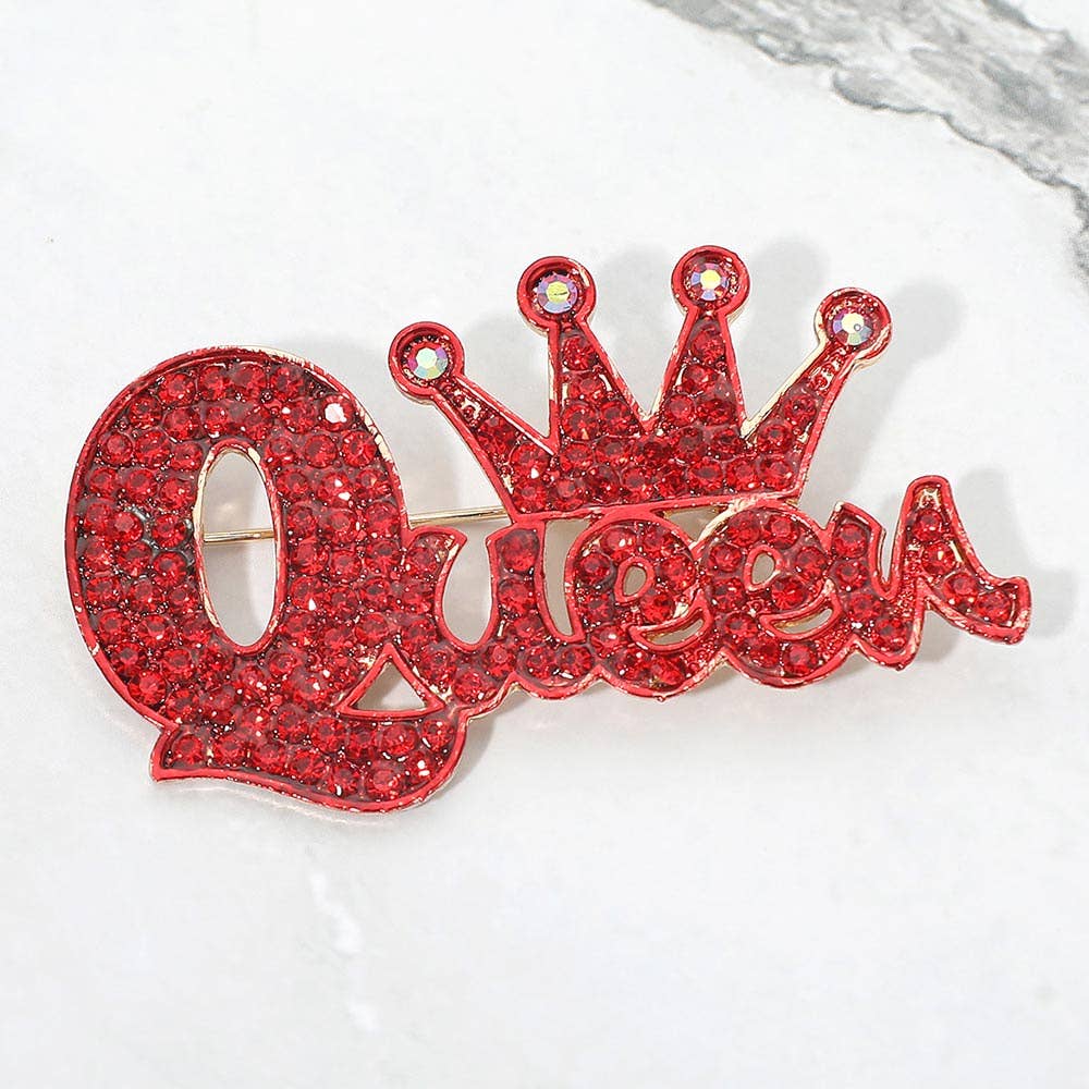 Rhinestone Pave Crown Queen Pin Brooch