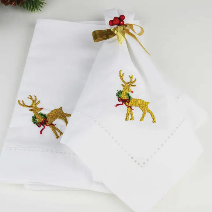 Reindeer Embroidered Dinner Napkin Set