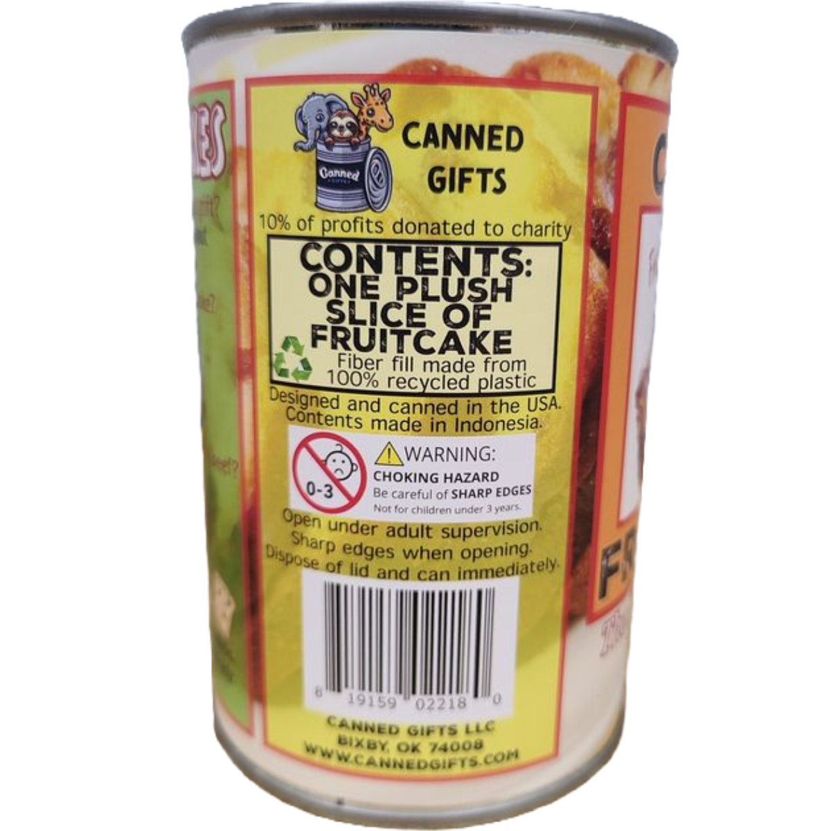 Canned Fruitcake | Plush Fruit Cake w/Jokes | Christmas : Pop Top Lid