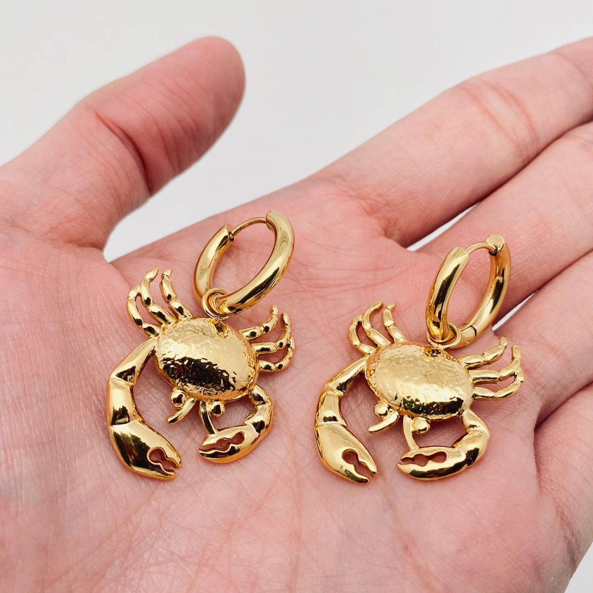 Crab 18k Gold Plated Stainless Steel Huggie Earrings