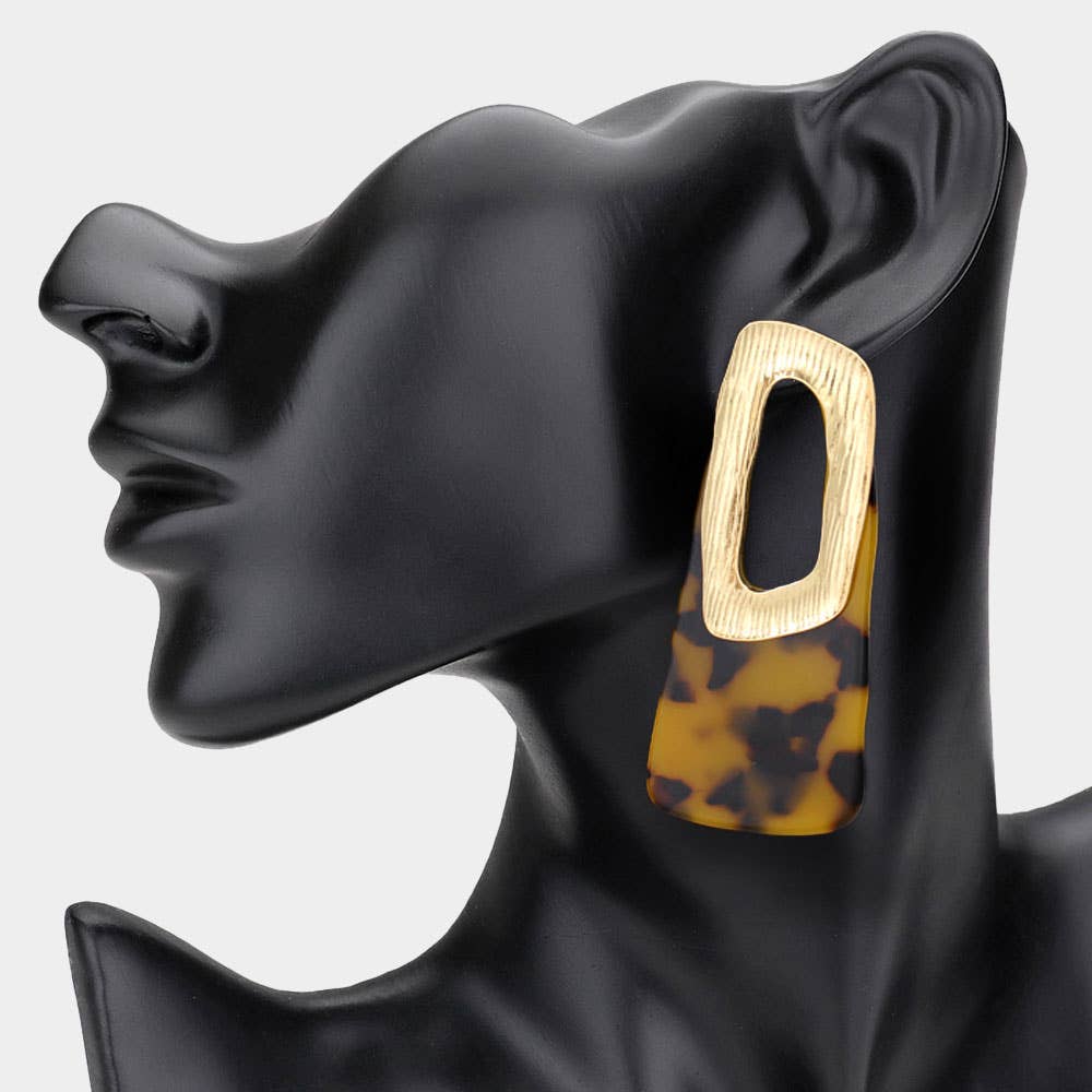 Bold Patterned Resin Geometric Drop Statement Earrings