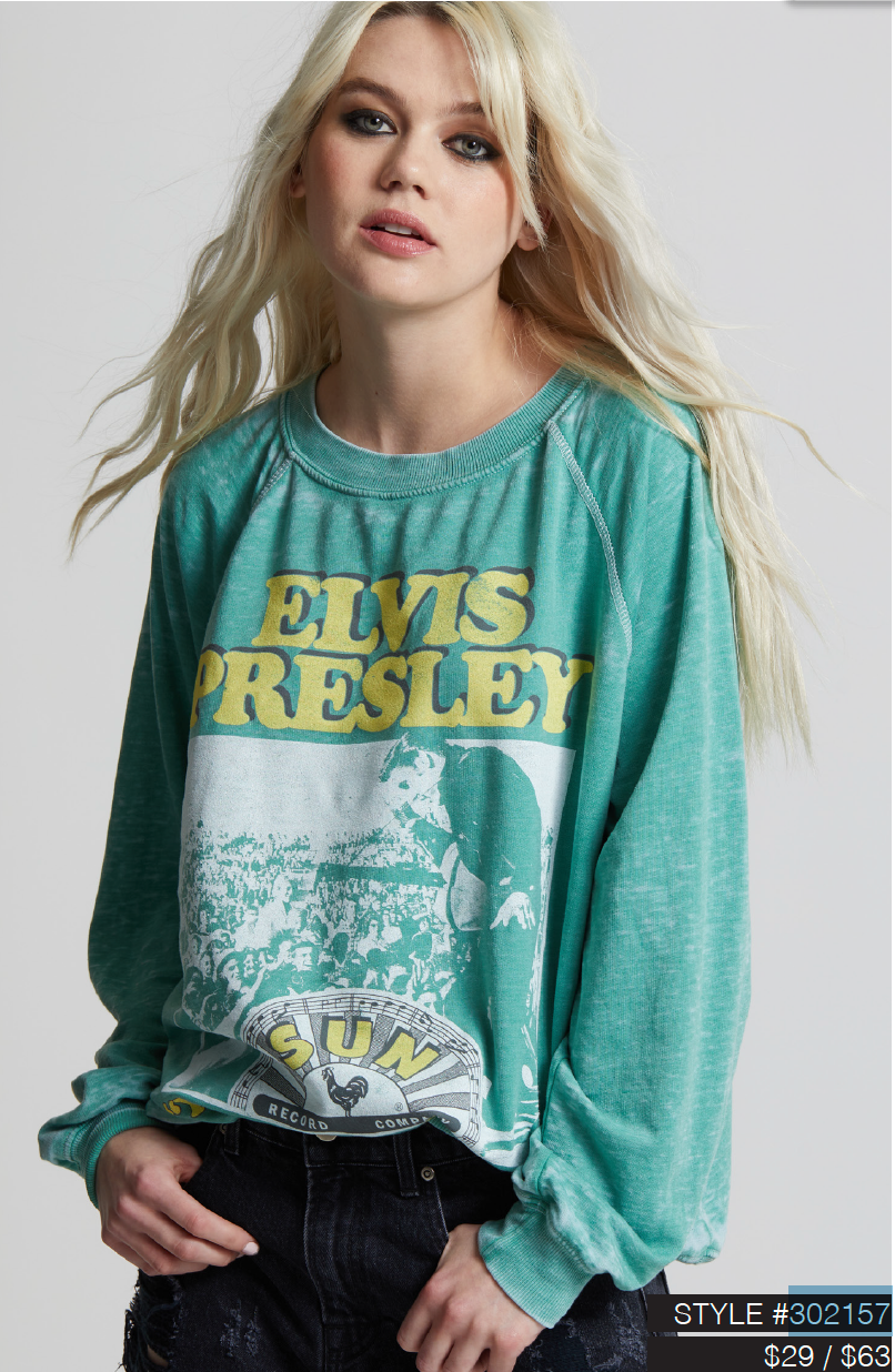 SUN RECORDS X ELVIS LS BURNOUT SWEATSHIRT: Dill Weed