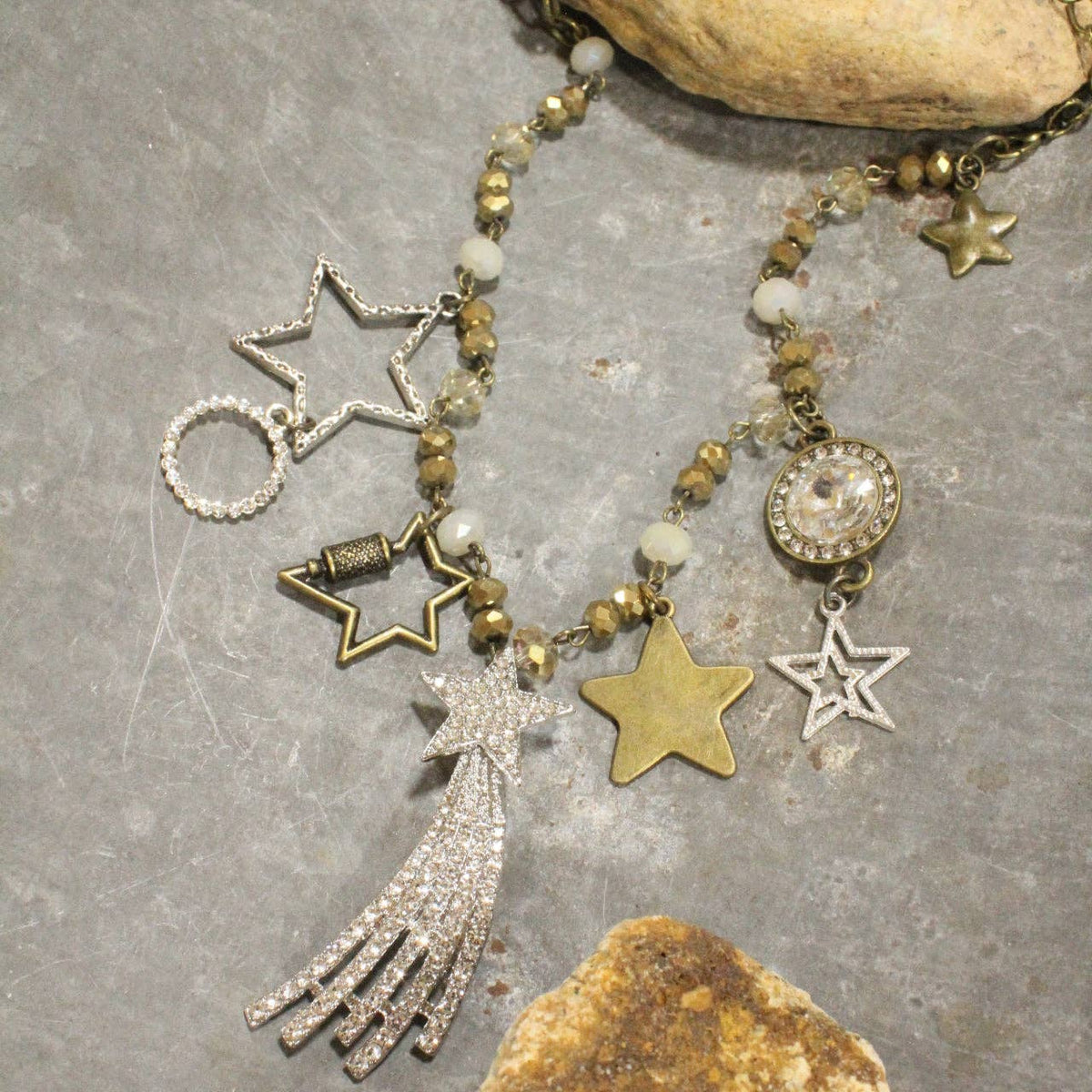 Falling Stars Charm&#39;d Necklace