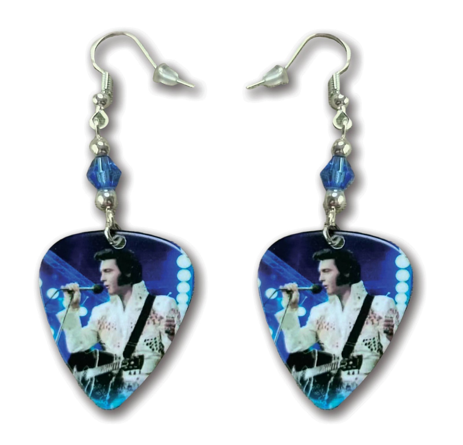 Elvis Guitar Pick Earrings - Blue With White Jump Suit
