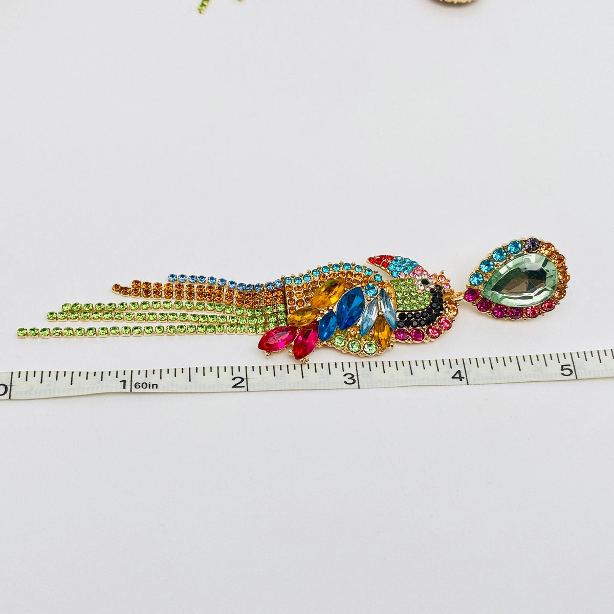 Parrot Rhinestone Tassel Earrings: Colourful