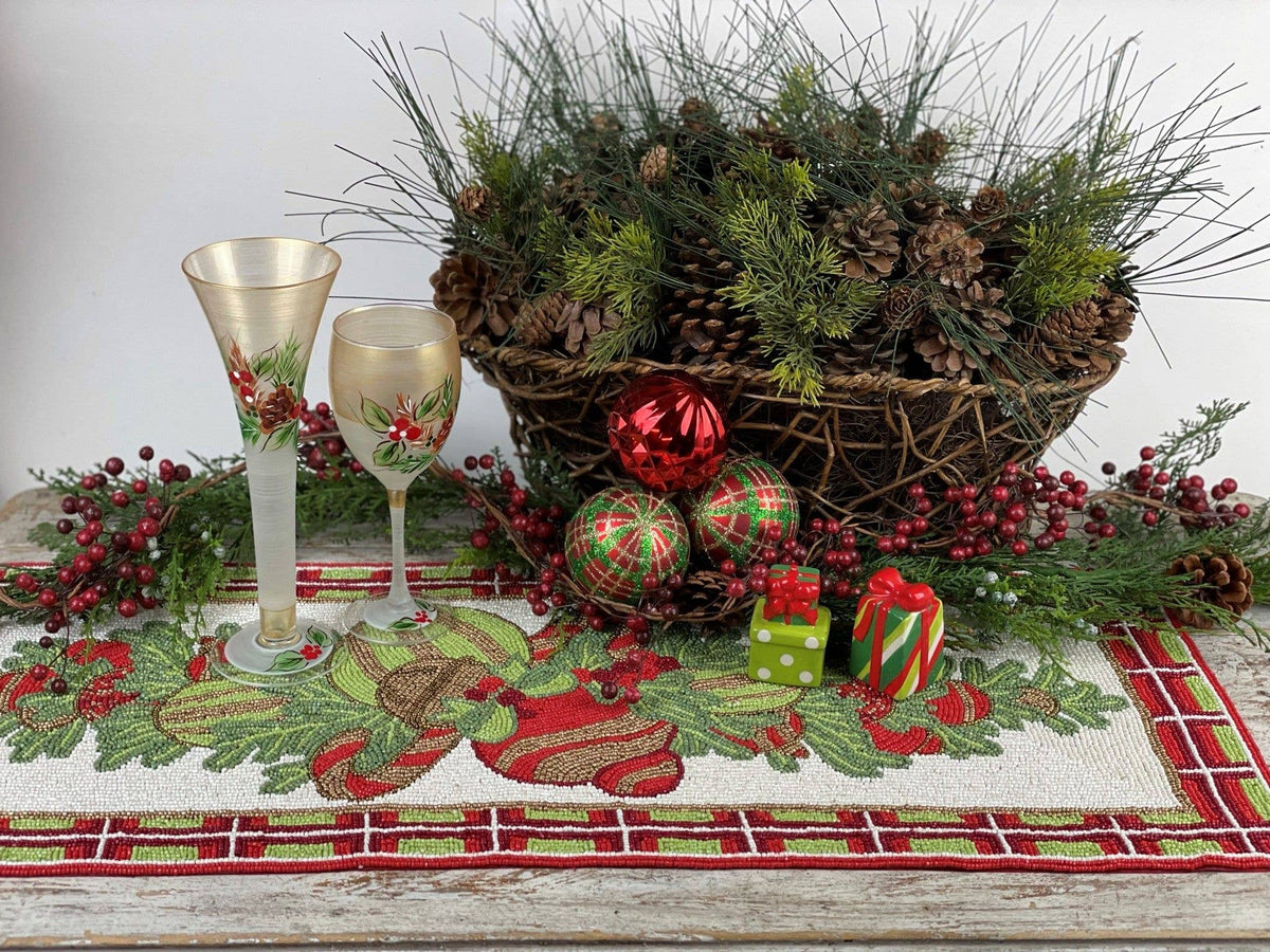 Christmas Plaid Beaded Table Runner
