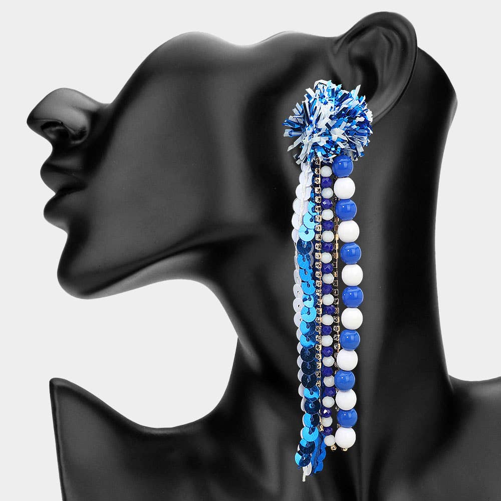 Bold Gameday Beaded Tassel Drop Statement Earrings