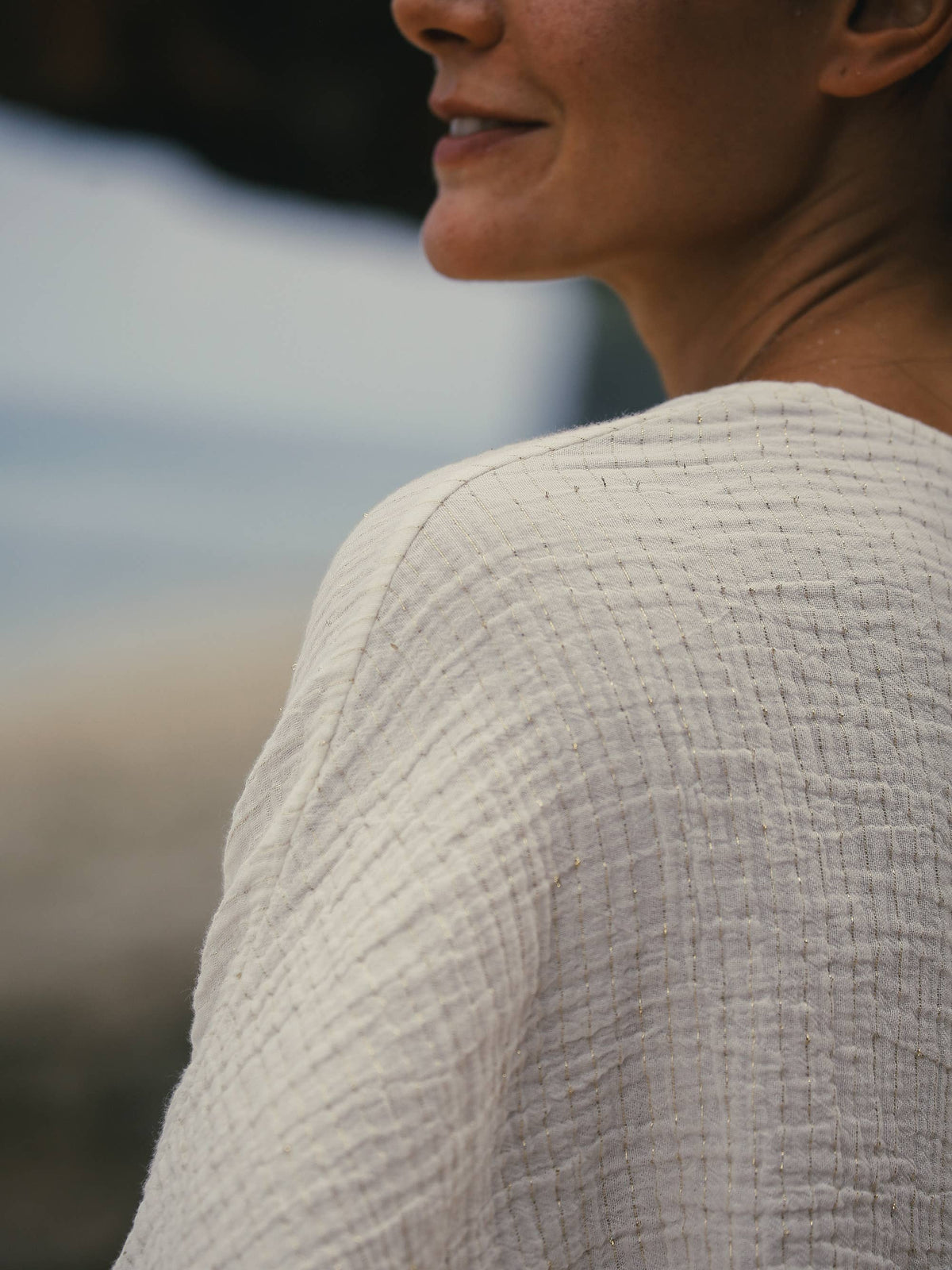 Echo Boy Short - Natural with Gold Stripes | 100% Turkish Co: Small/Medium / Natural with Gold Stripes