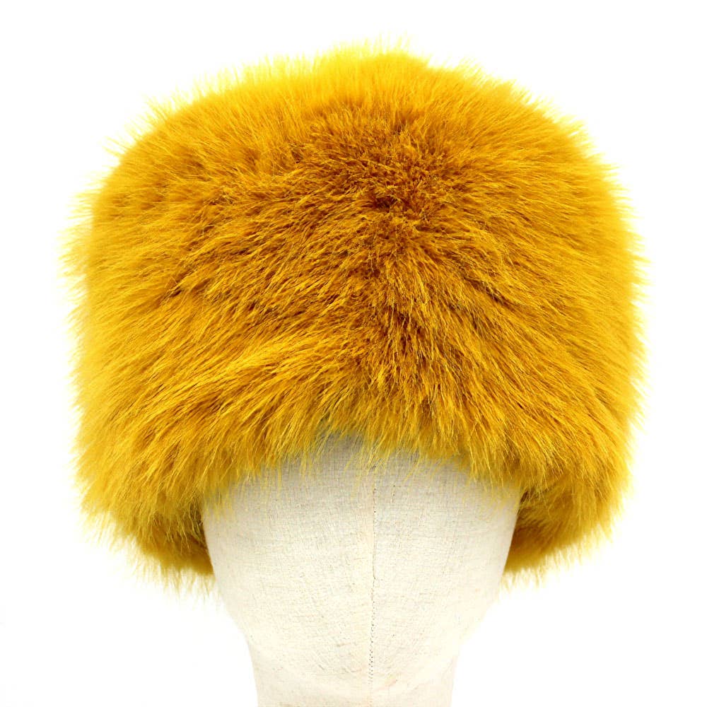 Faux Fur Furry Cossack Style Winter Hat: Mustard