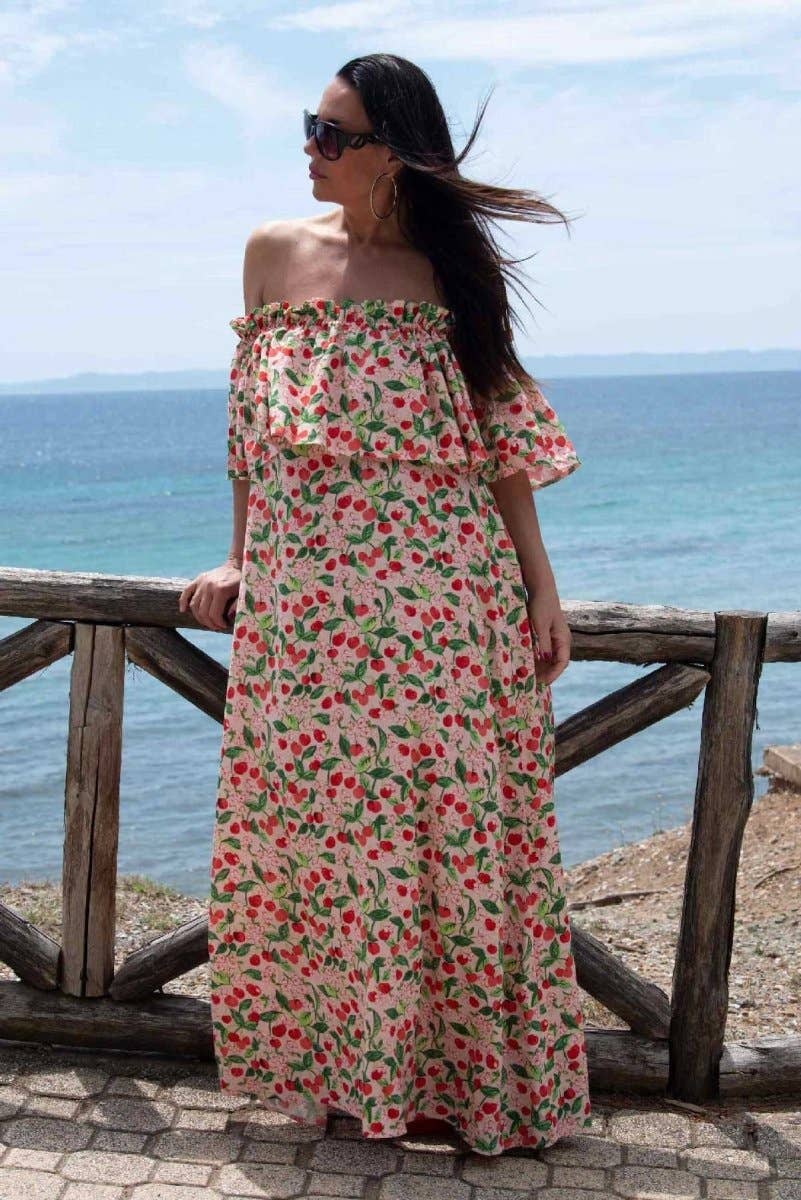 Linen Loose Off Shoulders Dress Tara: Floral