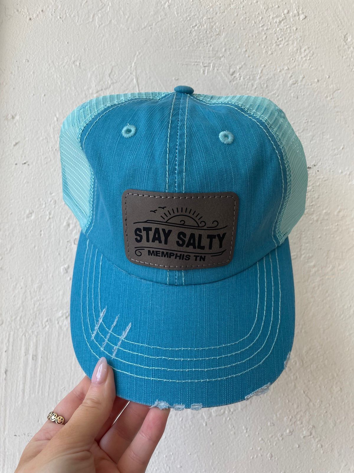 HATS  Memphis TN Stay Salty Leatherette Patch Engraved Trucker Hat
