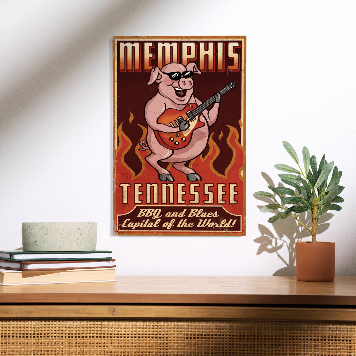 PREMIUM WOOD SIGN Memphis, Tennesseee, Guitar Pig