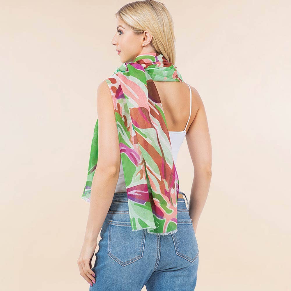 Abstract Floral Pattern Print Lightweight Wrap Scarf