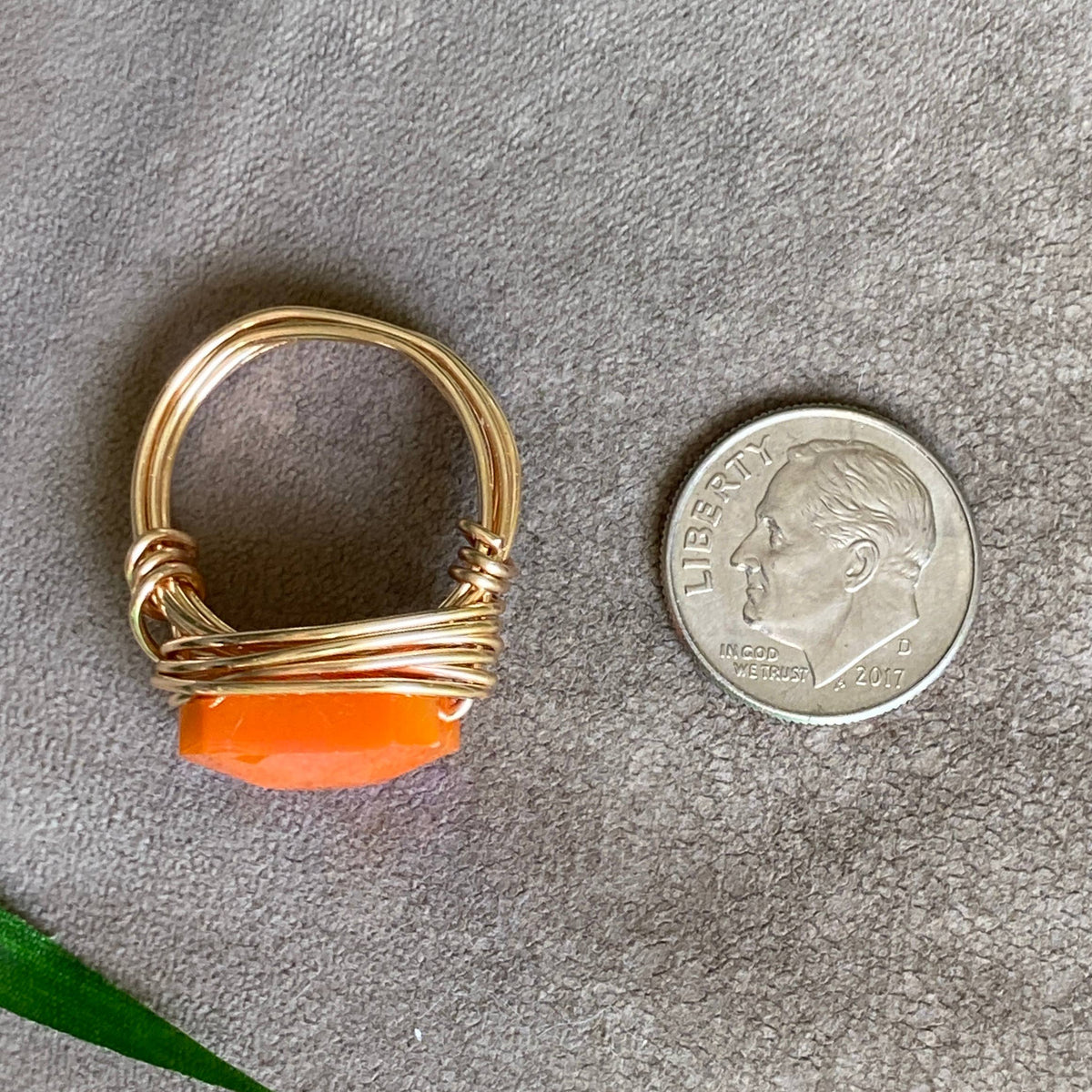 ORANGE - Gold Wire Wrapped Ring Faceted Orange Crystal Statement Ring: Gold