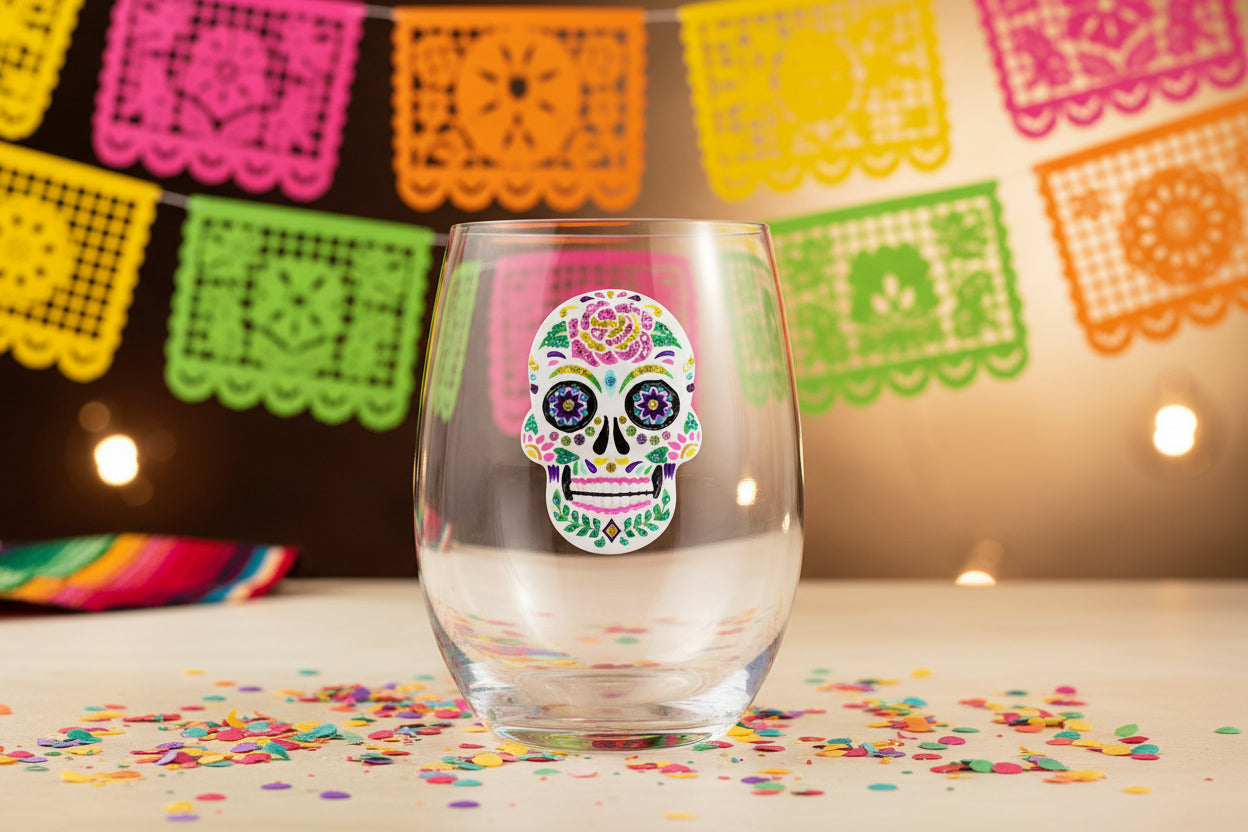 Sugar Skull Stemless Wine Glass
