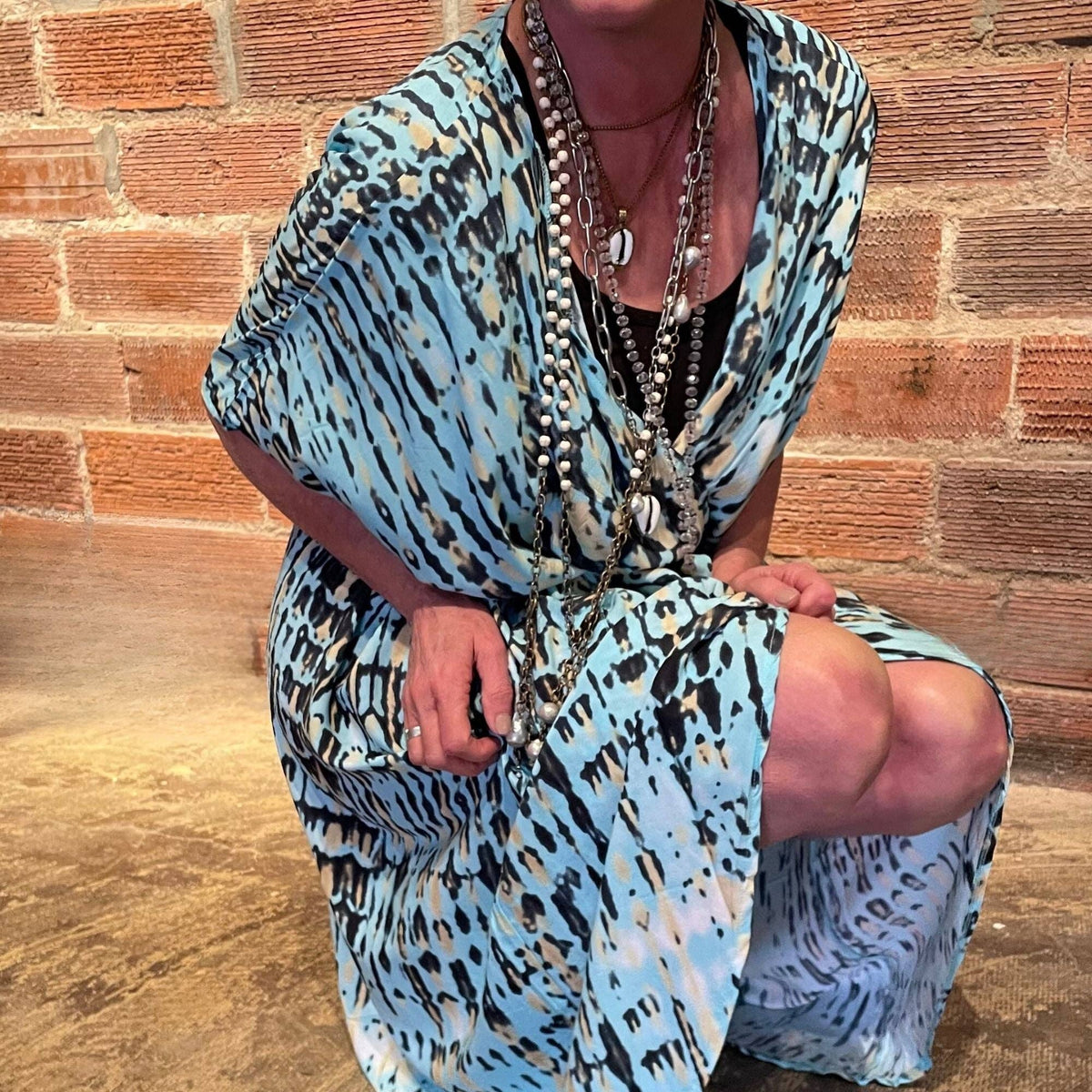 Summer Vibes Kimono Beach Cover Up - Blue Leopard
