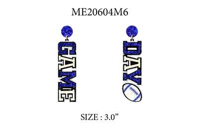 Blue and White "Gameday" Glitter 2" Earring