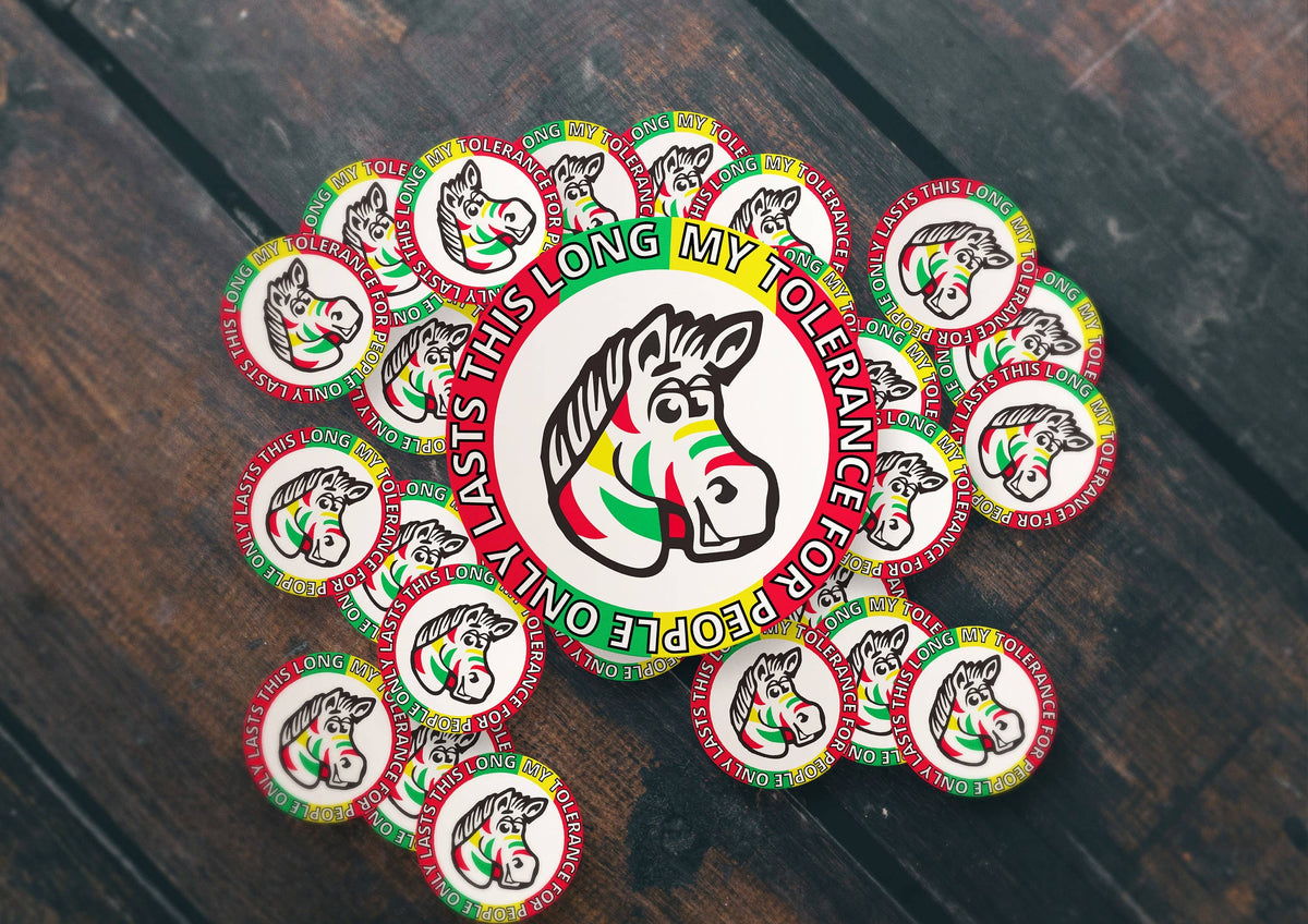 My Tolerance For People Only Lasts This Long, Zebra Gum Sticker, Meme Sticker, Fruit Stripe, Waterproof Vinyl Sticker for Car, Laptop, Phone