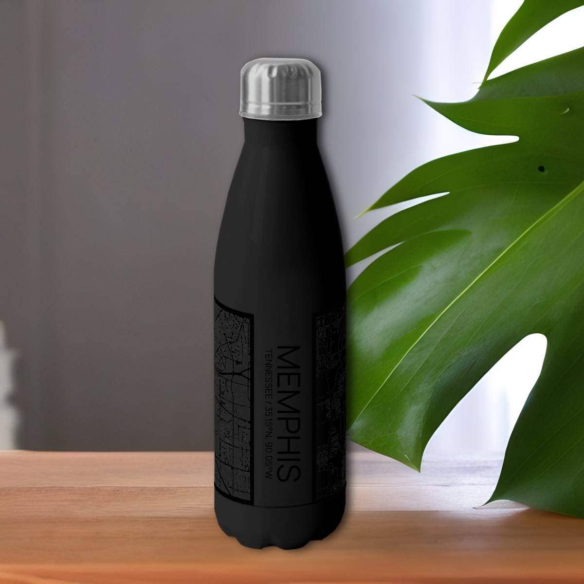 Memphis TN Tactile Lines Map Insulated Bottle in Matte Black