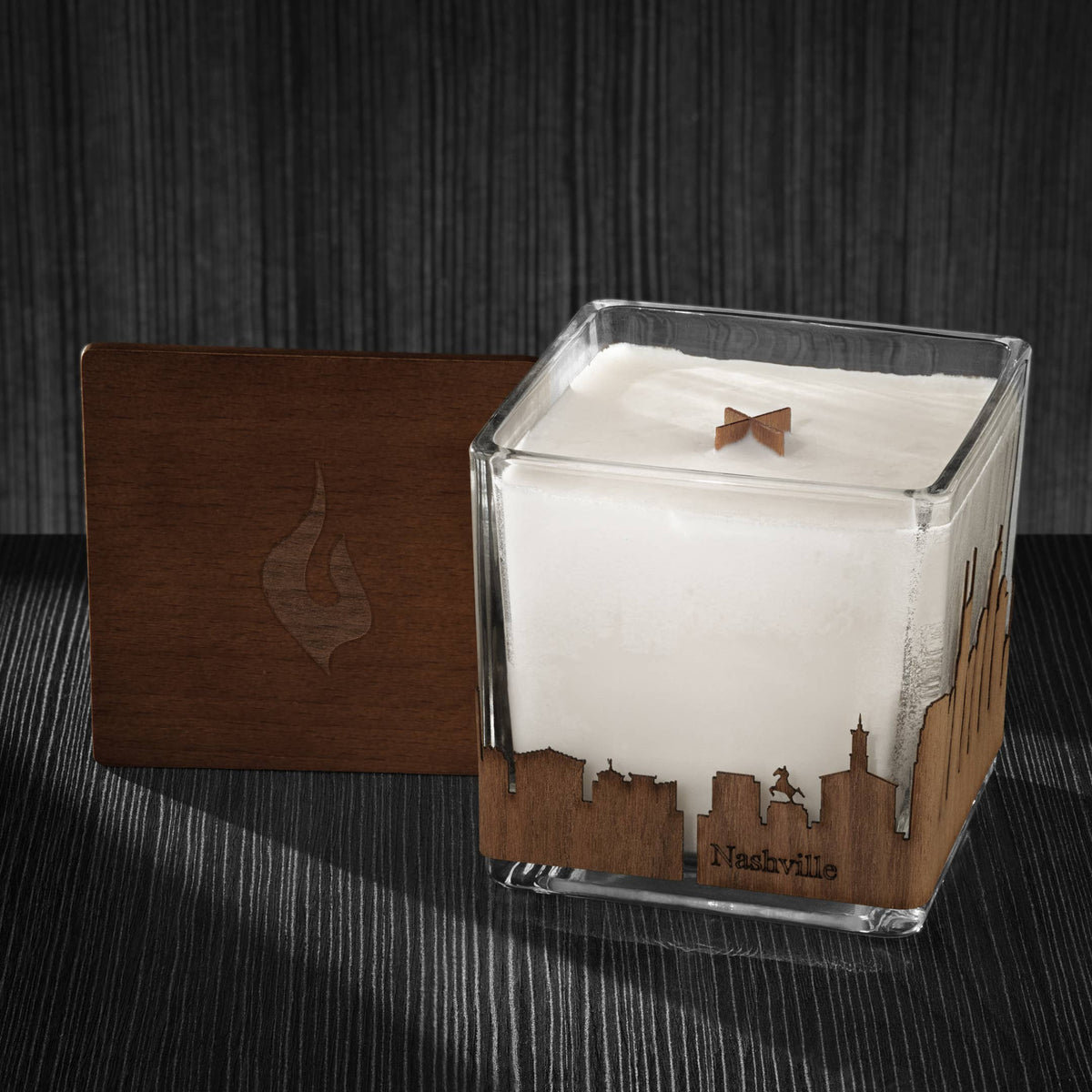 Wood Wrapped City Skyline Candle 4x4x4: Memphis Tennessee