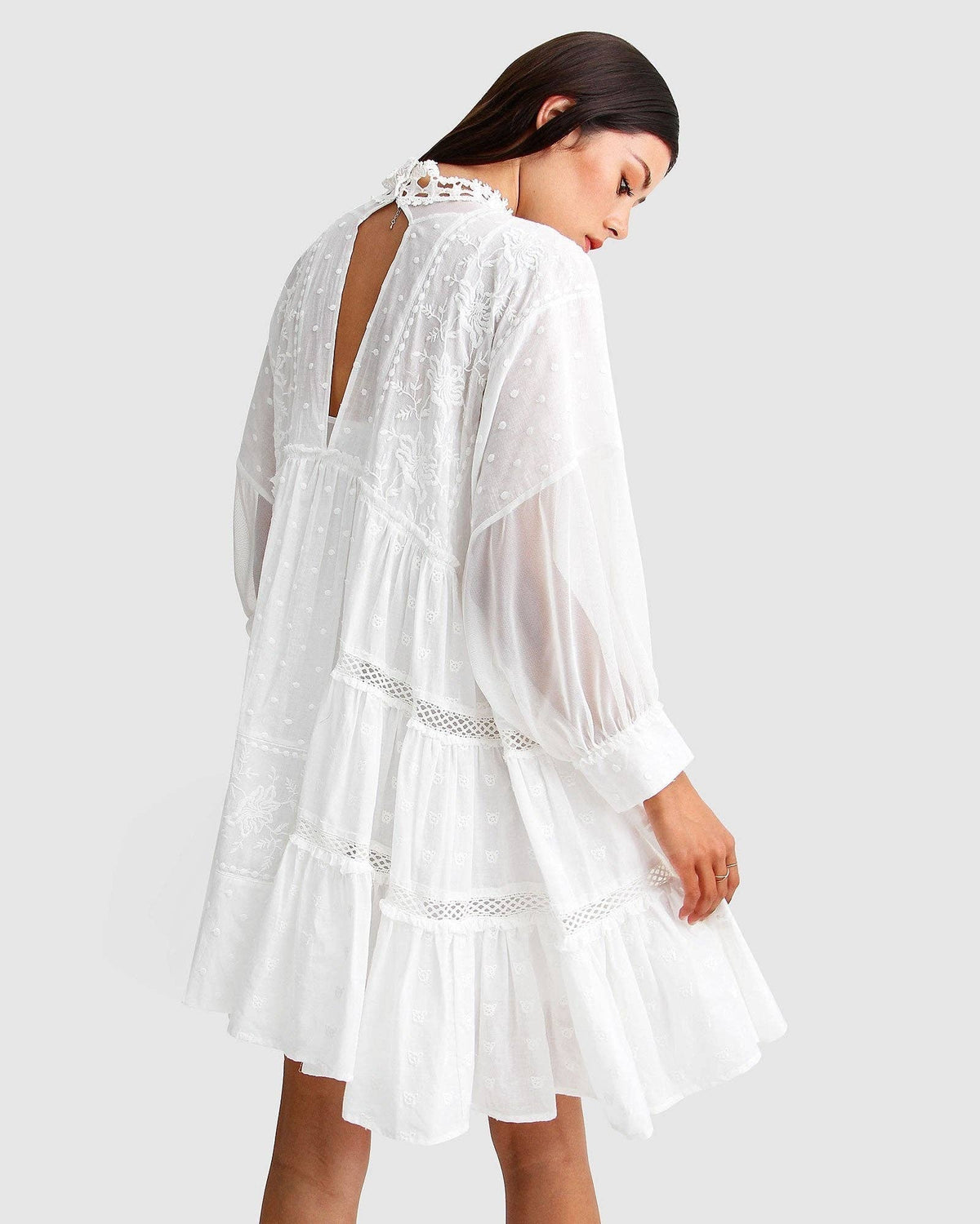 Unforgettable Oversized Lace Mini Dress - White: XS-S