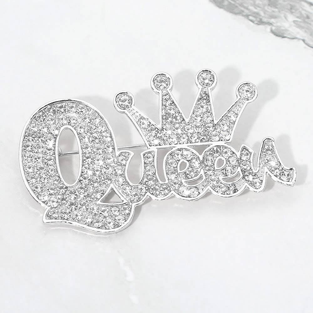 Rhinestone Pave Crown Queen Pin Brooch