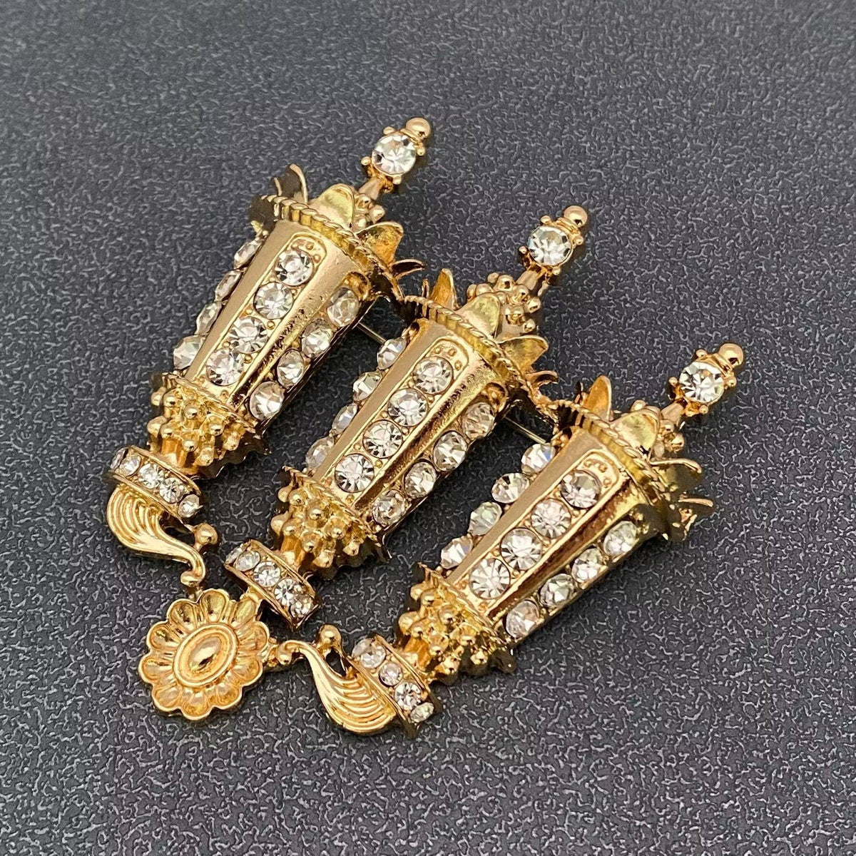 Rhinestone Golden Candle Holder Brooch