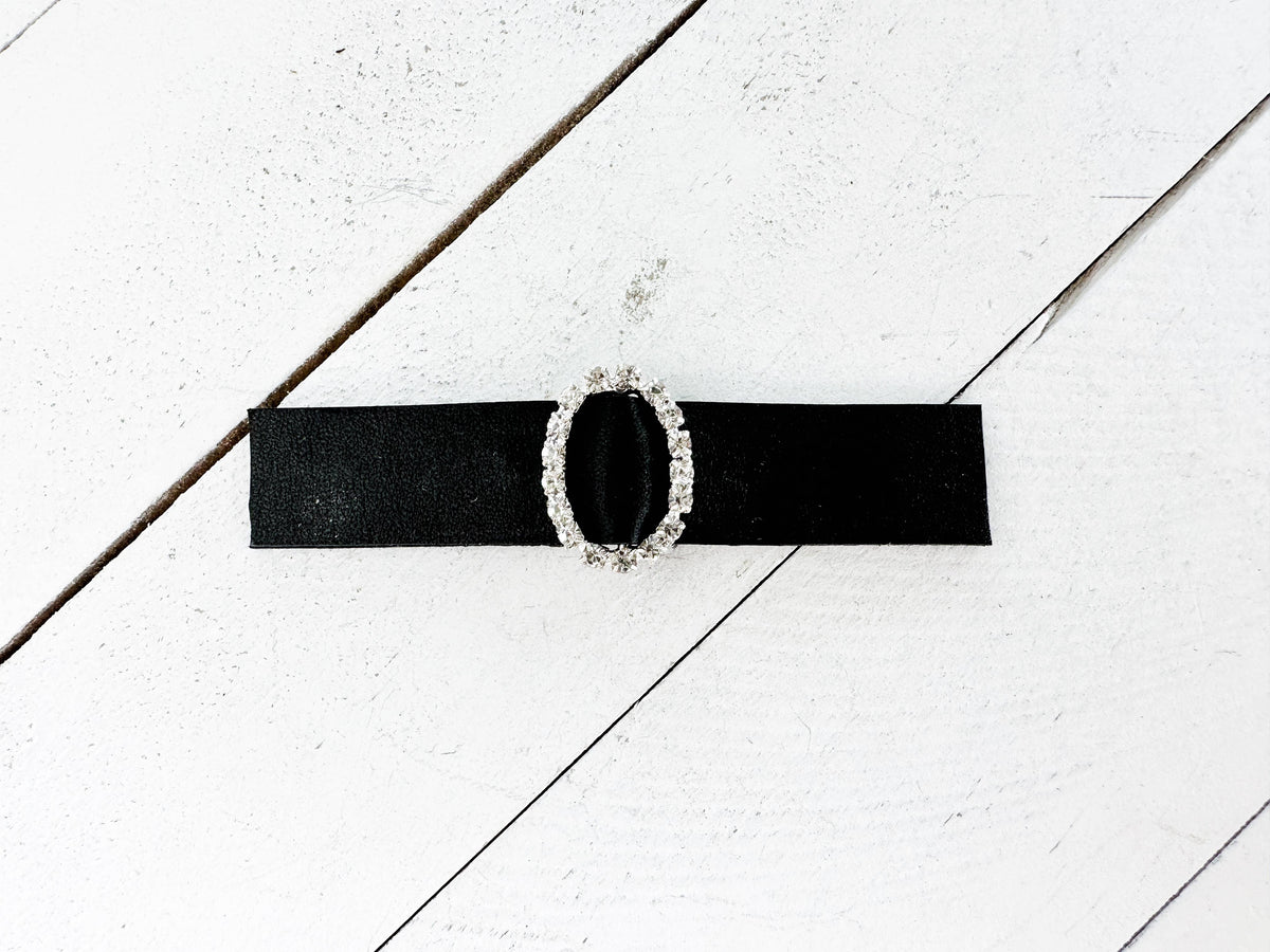Black Leather &amp; Rhinestones Cinch Clip for Dresses