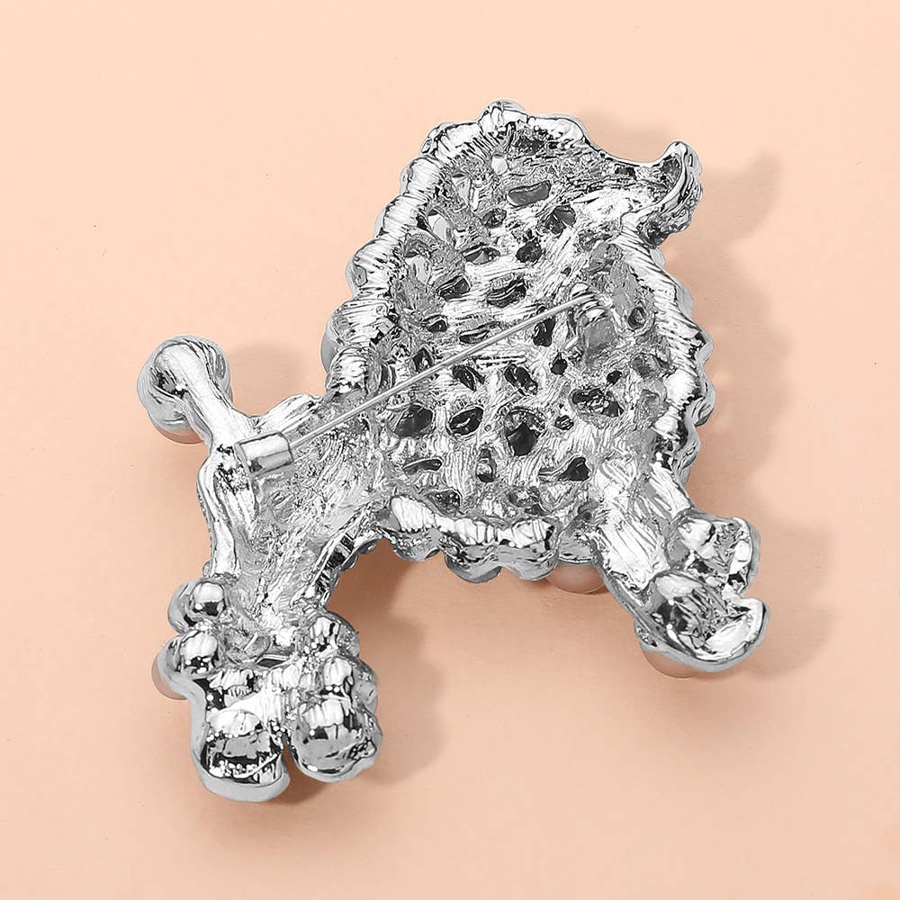 Crystal Pearl Poodle Brooch