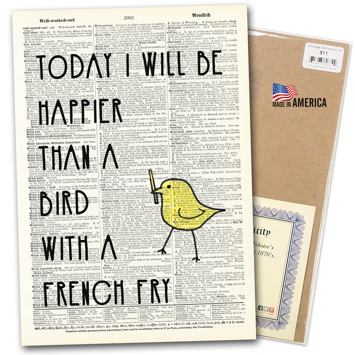 Today I will be Happier - Vintage Dictionary Wall Art