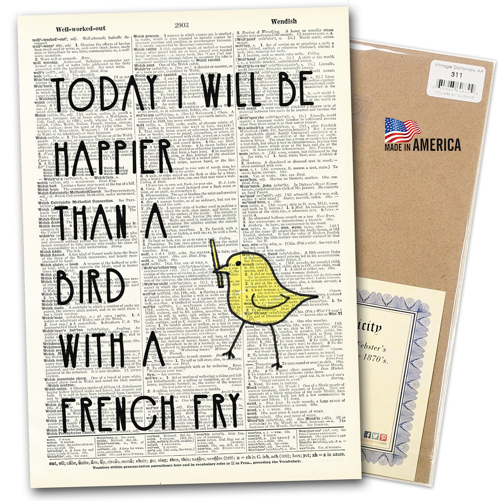 Today I will be Happier - Vintage Dictionary Wall Art