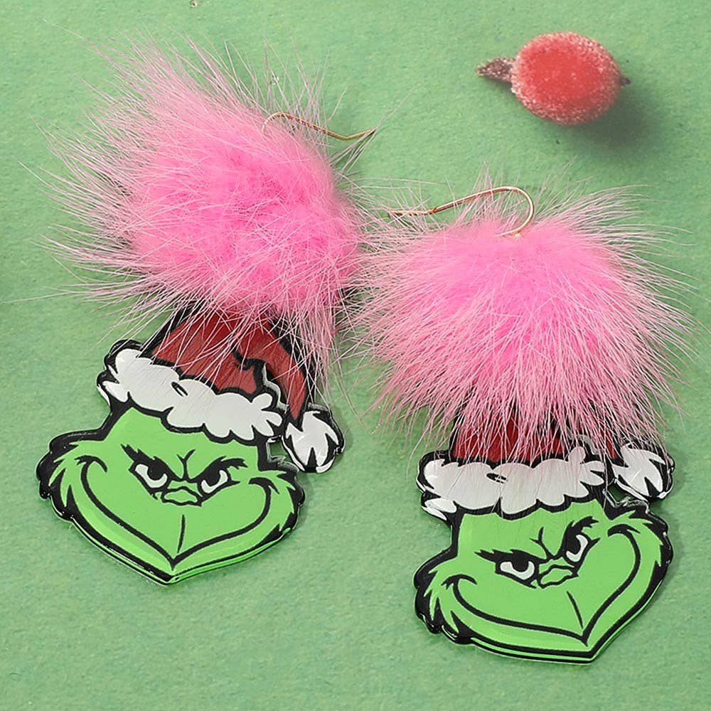 Pom Pom Christmas Grinch Link Drop Earrings