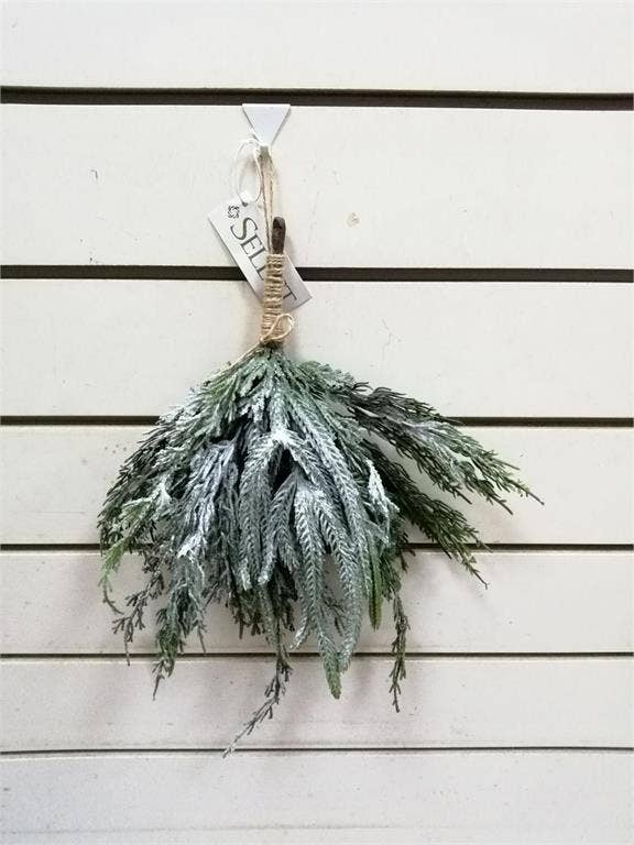 Snow Deluxe Mix Norfolk Pine &, Cedar Hanging Teardrop, 17"