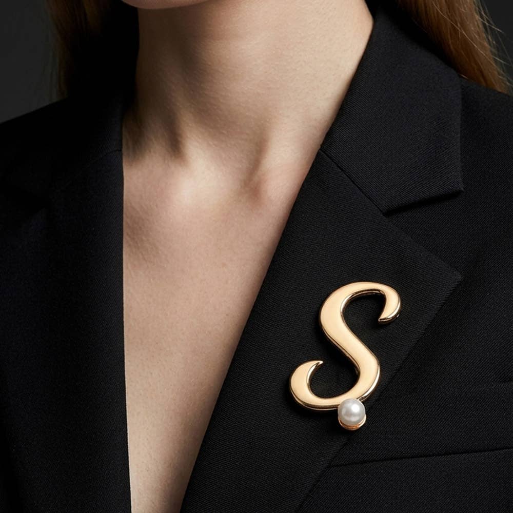 Pearl Accent Initial Letter Pin Brooch