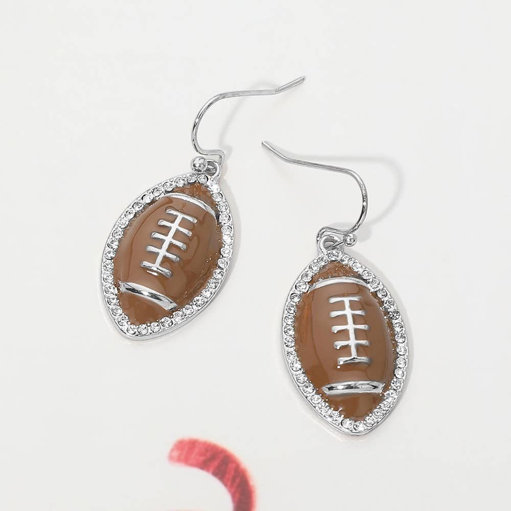 Rhinestone Trim Football Charm Drop Dangle Earrings