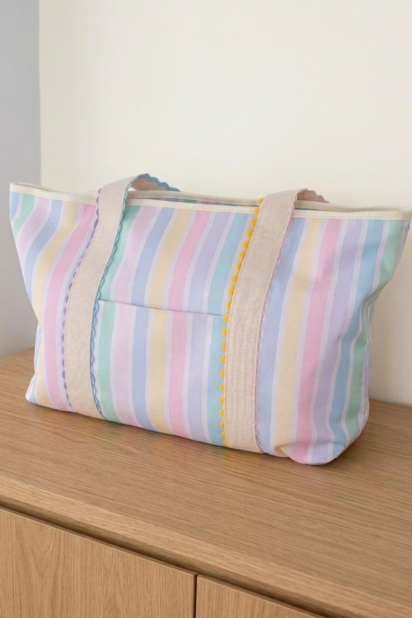 Aurora Pastel Striped Canvas Tote Bag