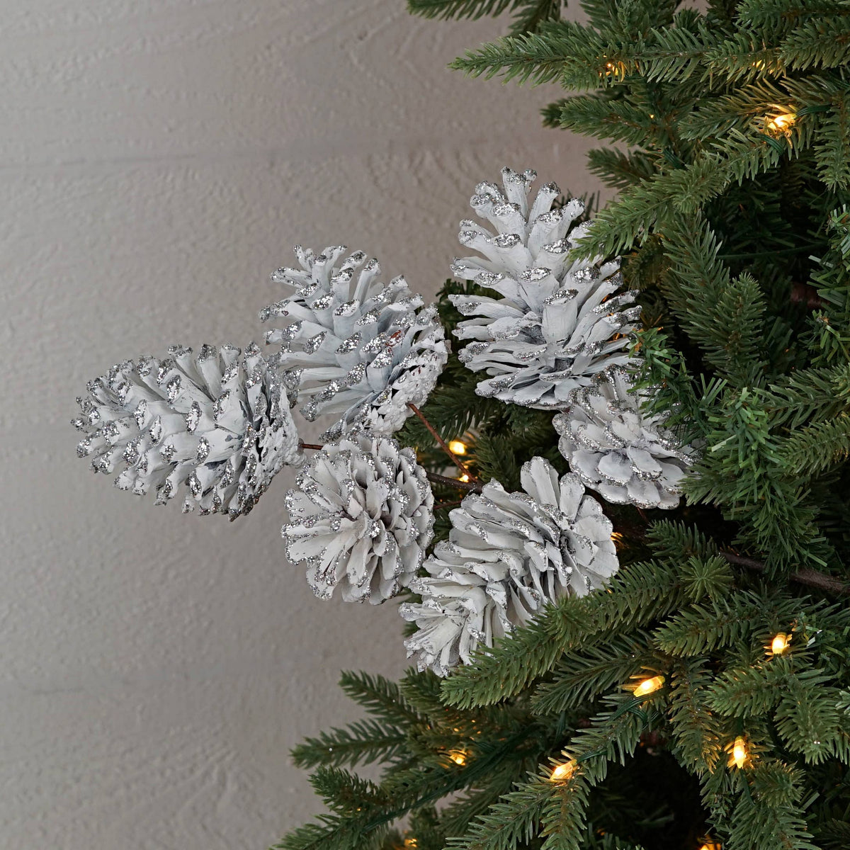 Pinecones with silver glitter