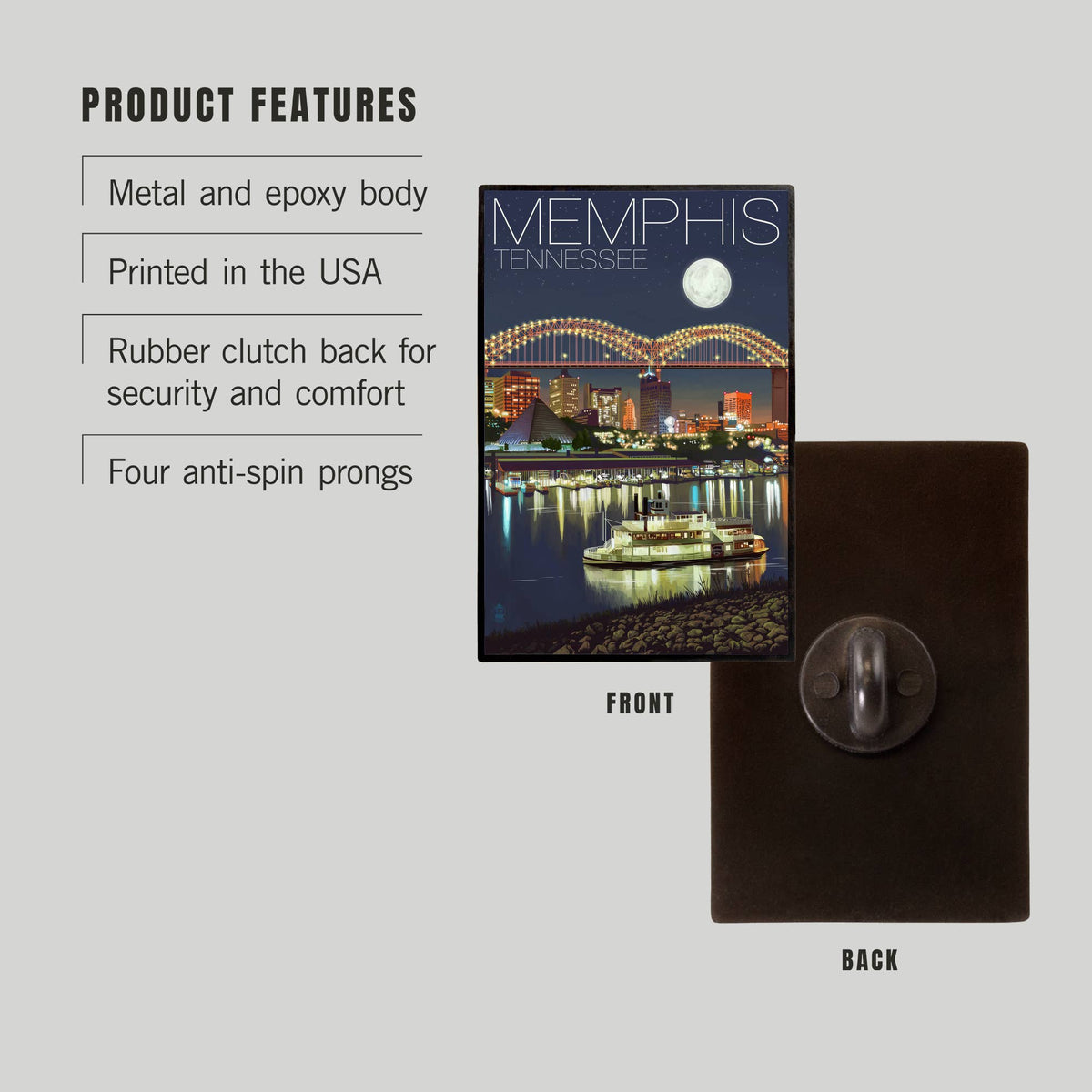 Skyline at Night, Memphis, Tn, Lapel Pin