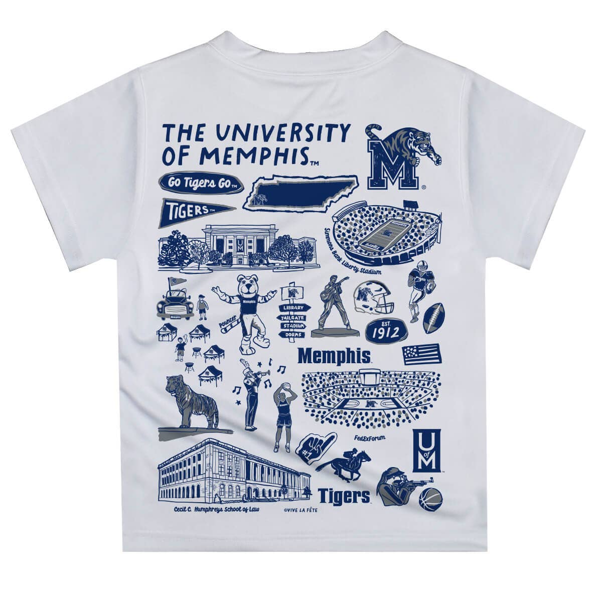 Memphis Tigers Hand Sketched Impressions Boys T-Shirt: White or Blue