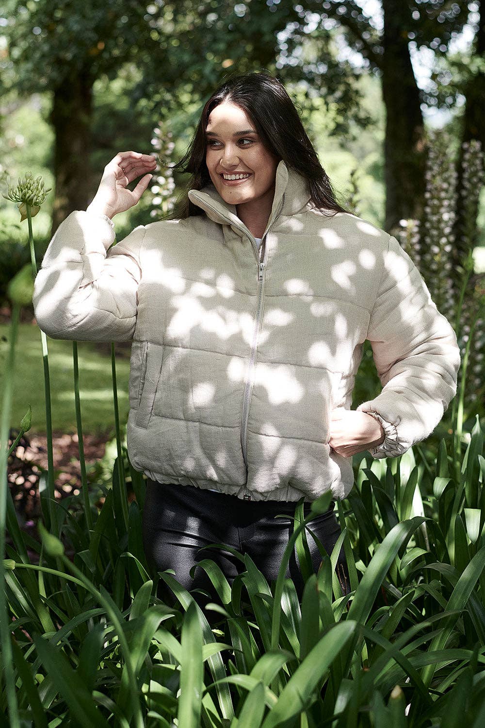 Linen Bomber Jacket - Natural: Natural / OSFA