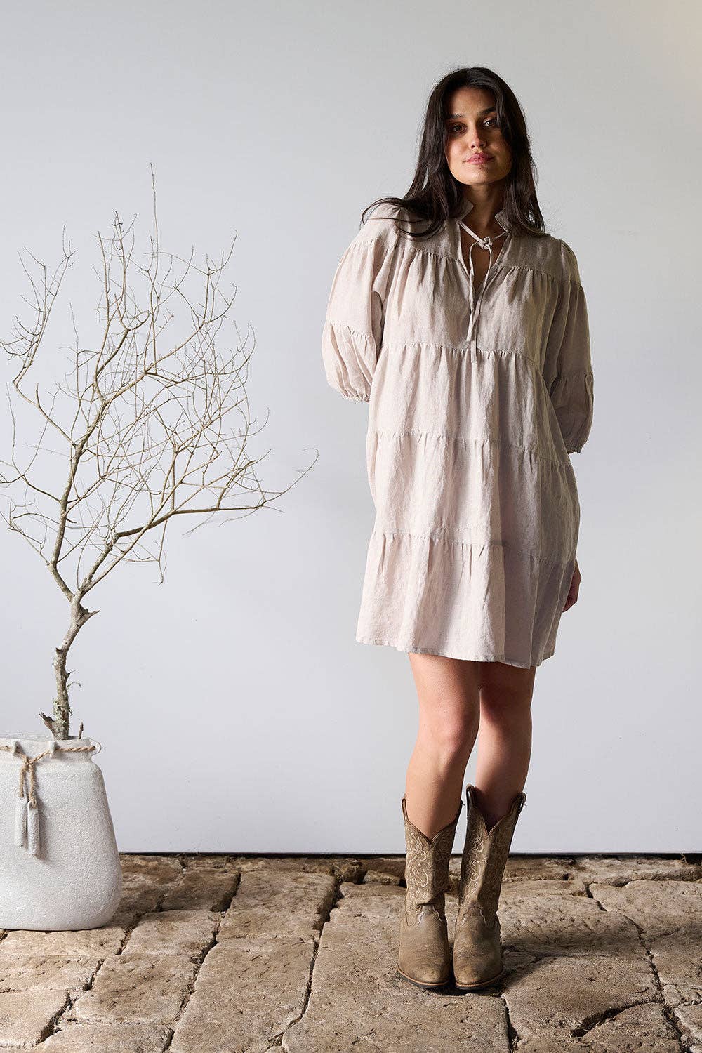 Bella Linen Dress - Natural: Natural