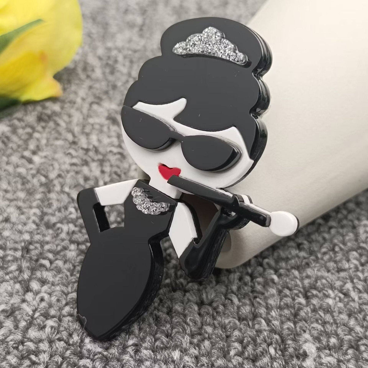 Modern Woman Smoking Acrylic Brooch